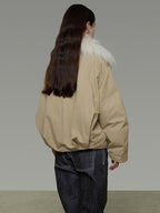 unspoken 90% White Duck Down Fur Collar Loose Commuter Khaki Zip Lapel Down Jackets