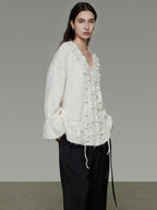 unspoken Breathable V-neck Drawstring Loose Casual Pullover Women Commuter Sweaters