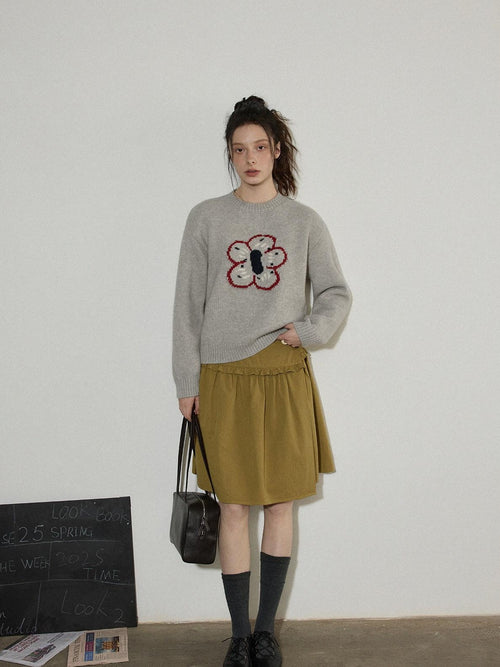 Lofi choose Embroidered Floral Commuter Loose Fit Women Acrylic Blend Crewneck Sweaters