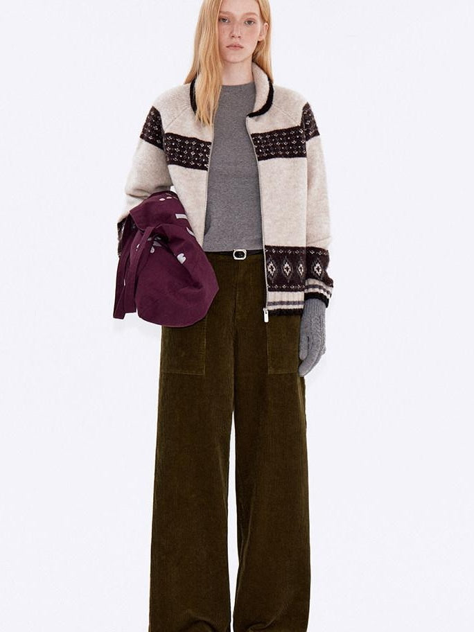 fano Breathable Cotton Vintage Straight Natural Waist Large Pockets Wide Leg Pants