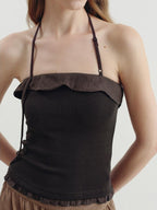 someone sometimes Ruffle Trim Backless Slim Fit Versatile Viscose Nylon Tank Camisoles