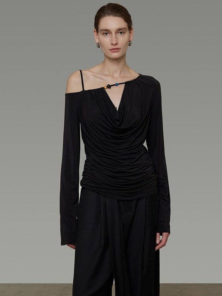 unspoken Breathable Viscose Blend Minimal Commuter Loose Asymmetric Shoulder Knit Sweaters