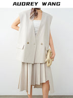 audreyyang Soft Polyester Cotton Blend U Neck Single Button Office Chic Women Vests