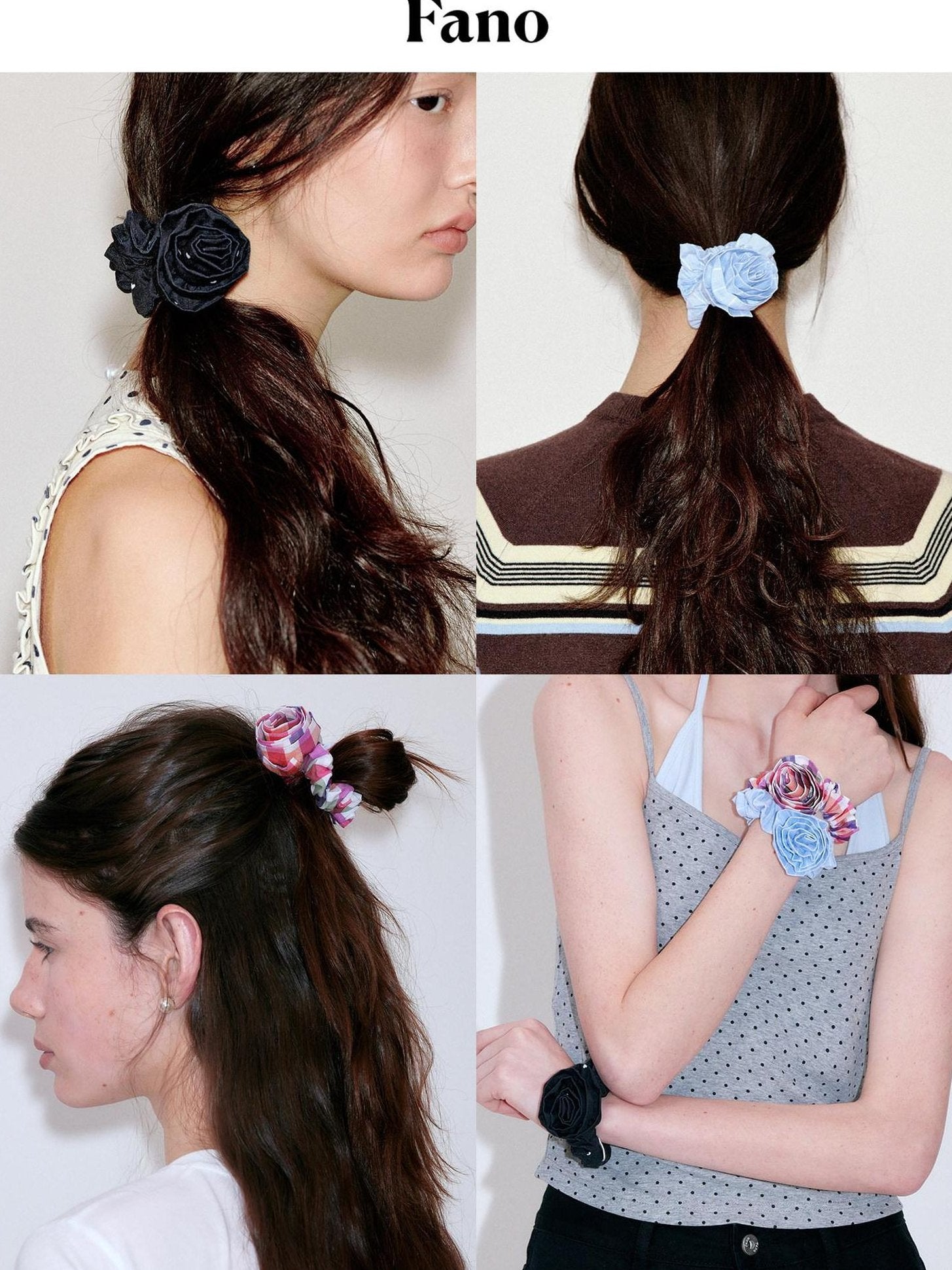 fano Blue Stripe French Style For Women Cute Printed Scrunchie Hair Accessories