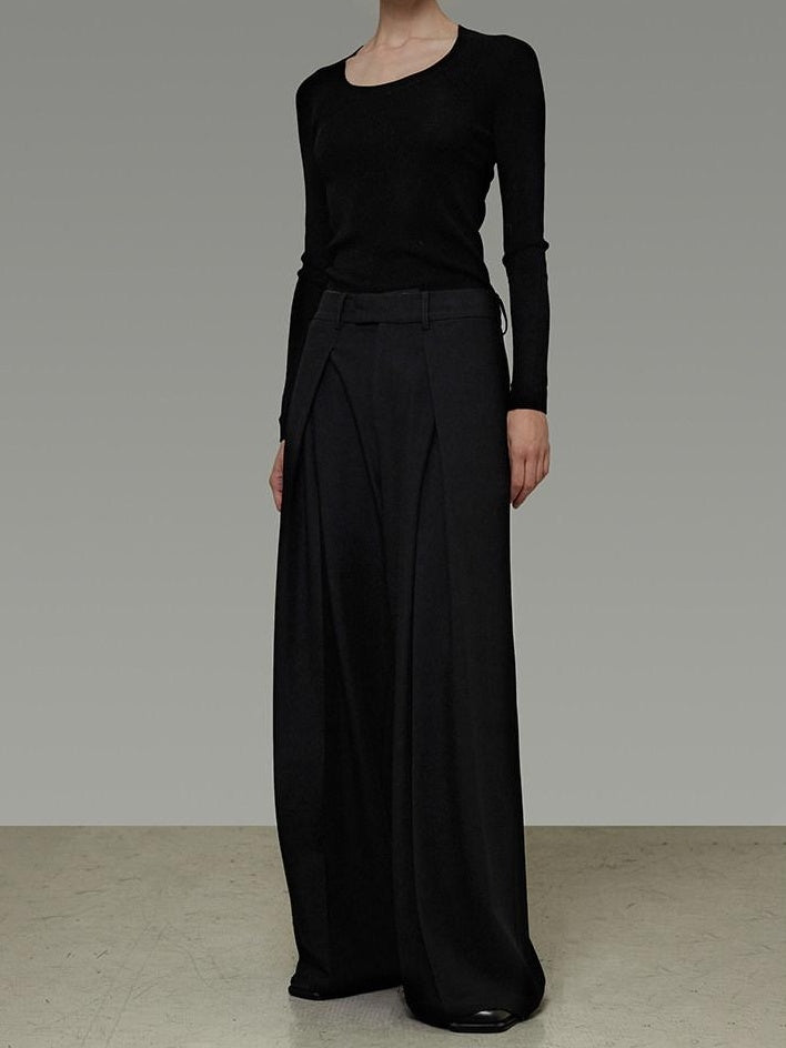 unspoken High Waist Breathable Black Minimalist Zipper Fly Women Wide Leg Pants