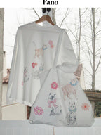 fano Floral Print Open Top Casual Minimalist Women Everyday White Bags
