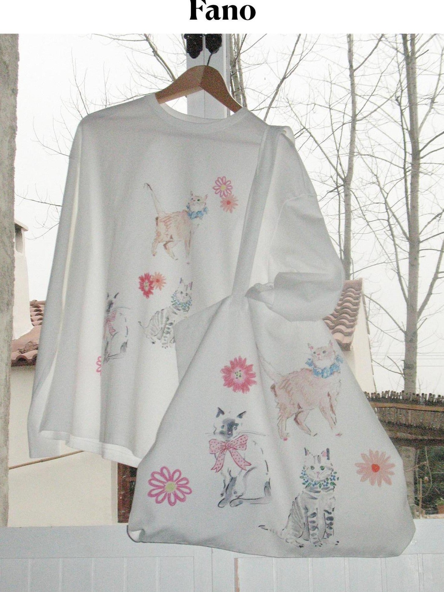 fano Floral Print Open Top Casual Minimalist Women Everyday White Bags