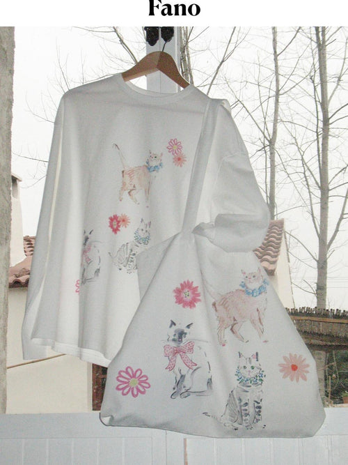 fano Floral Print Open Top Casual Minimalist Women Everyday White Bags