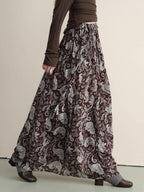 someonesometimes Lace Paisley Tie Mid Waist Relaxed H Line Casual Vacation Ladies Maxi Skirts