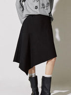 fano Soft Lyocell Cotton Blend Casual Mid Waist Ruffle Asymmetrical Women Midi Skirts