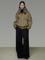 unspoken Thick Fleece Lined Fur Collar Loose Minimal Commuter Women Sage Puffer Jackets