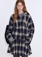 fano Soft Stretch Polyester Blend Cozy Relaxed Fit Plaid Pullover Women Hoodie