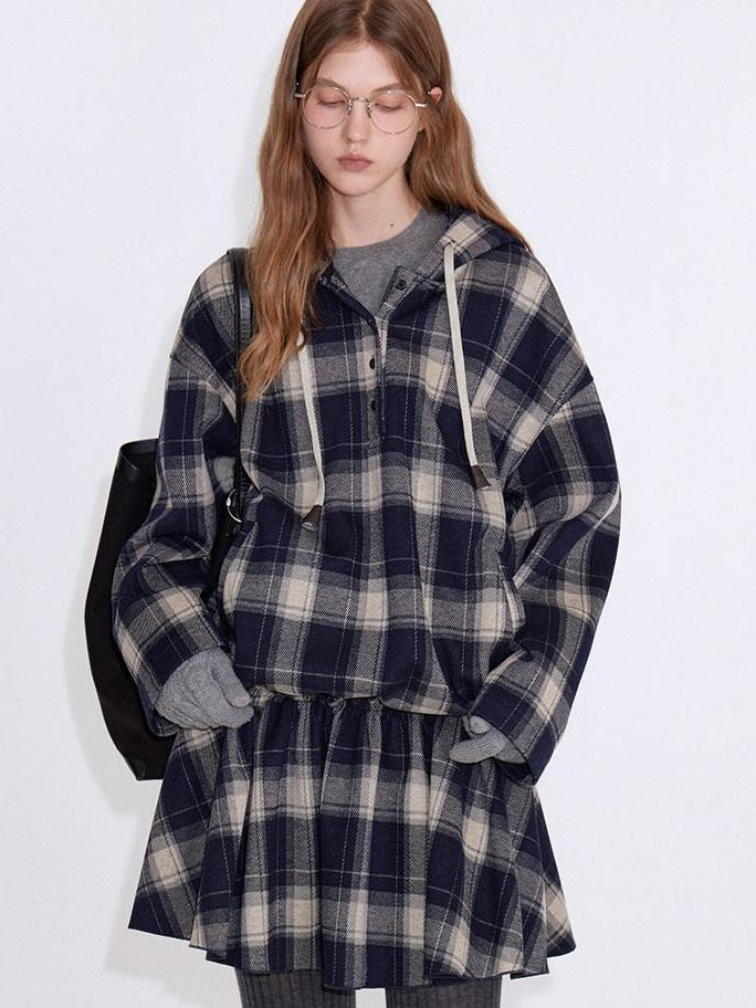 fano Soft Stretch Polyester Blend Cozy Relaxed Fit Plaid Pullover Women Hoodie