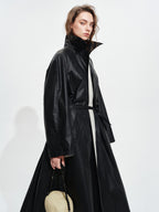 audreyyang Detachable Belt Pure Cotton Loose Long Single Breasted Women Black Trench Coats