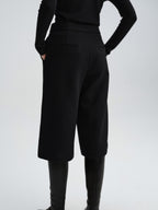 audreyyang Wool Blend Minimalist Wide Leg Natural Waist Womens Workwear Mid-Length Shorts