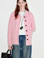 fano Thermal Warm Soft Knit Single Button Relaxed Fit Office Pink Cardigans