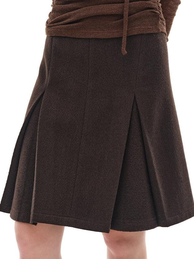 someone sometimes Viscose Wool Blend Slim Fit A Line Mid Waist Lined Women Tan Midi Skirts