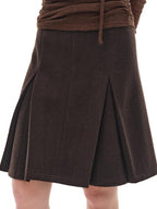 someone sometimes Viscose Wool Blend Slim Fit A Line Mid Waist Lined Women Tan Midi Skirts