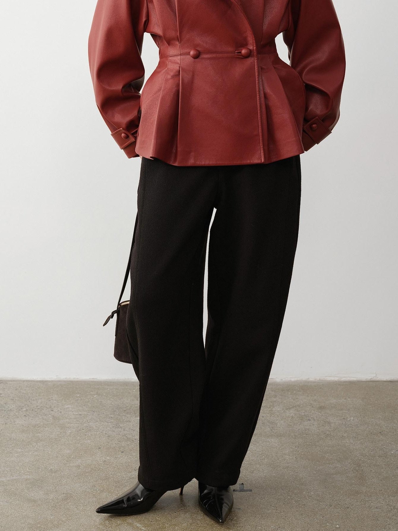 audreyyang Soft Poly Viscose Drape Casual Natural Waist Zip Fly Women Black Wide Leg Pants