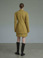 unspoken Soft Wool Double Breasted Tailored Straight Fit Mustard Yellow Blazers