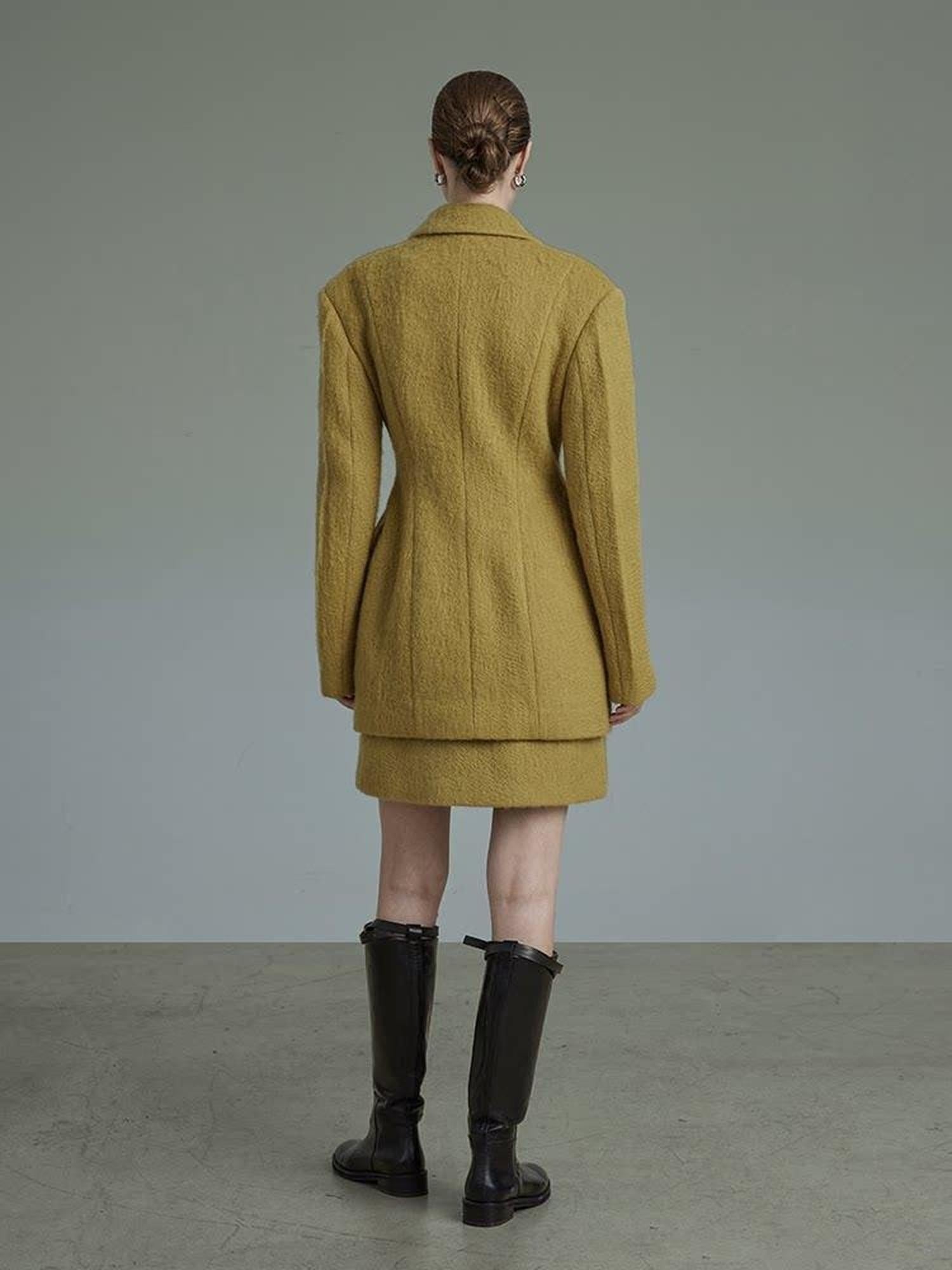 unspoken Soft Wool Double Breasted Tailored Straight Fit Mustard Yellow Blazers