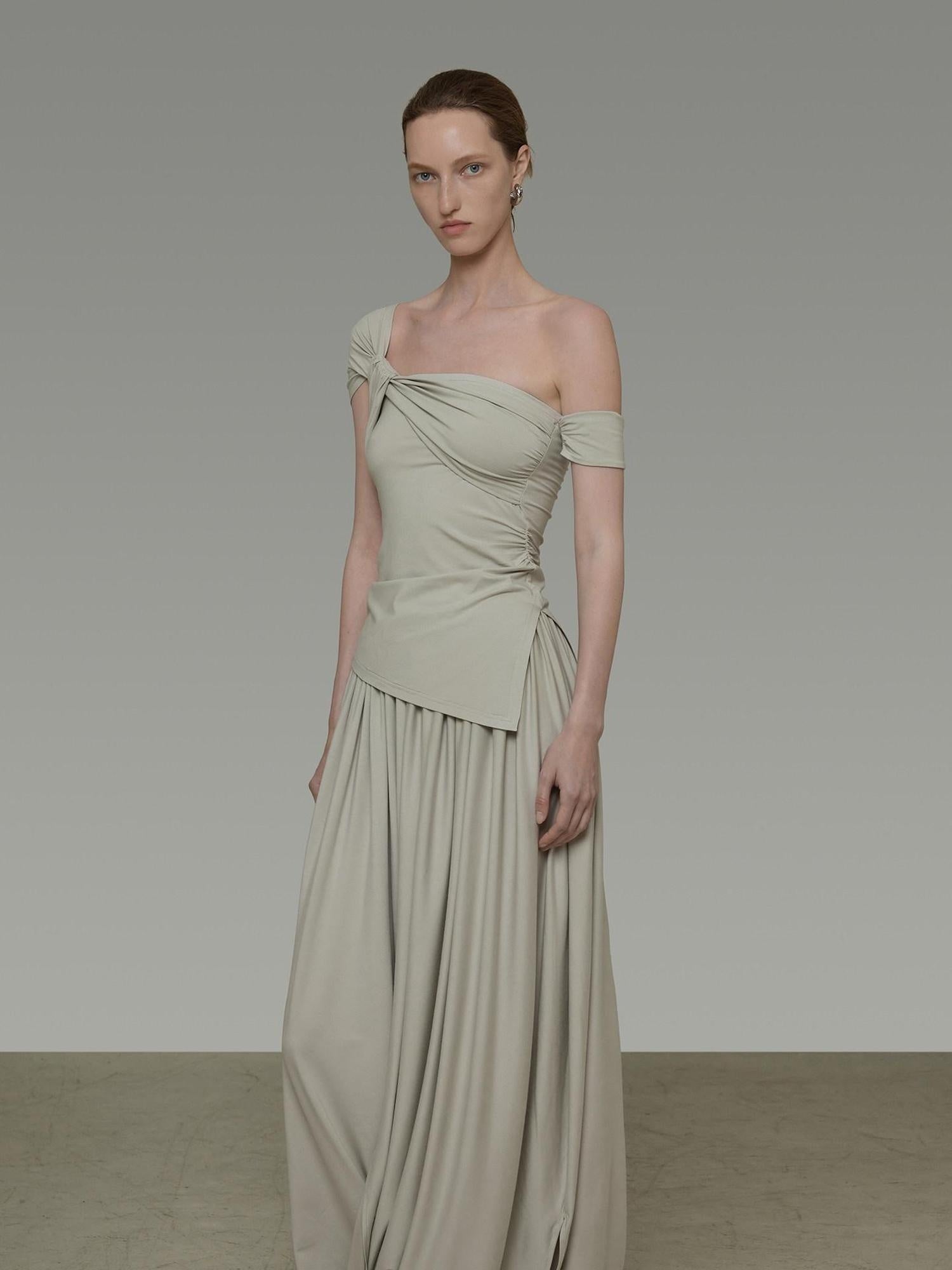 unspoken Minimalist Viscose Short Sleeve Two Piece Women Sage Green Top & Skirt Sets