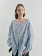 someonesometimes Breathable Lyocell Minimal Commuter Relaxed V-neck Button Tie Women Blouses