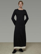 unspoken Slim Waist Colorblock Aline Knit Bell Sleeve Office Women Breathable Maxi Dresses