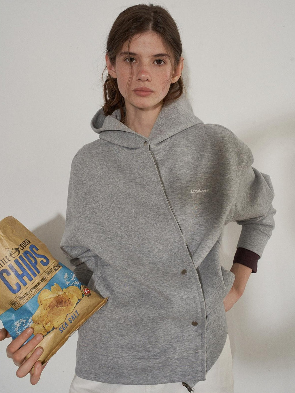 Lofi choose Soft Cotton Blend Loose Fit Button Front Commuter Grey Oversized Hoodie
