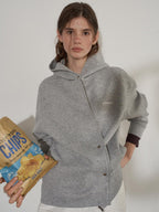 Lofi choose Soft Cotton Blend Loose Fit Button Front Commuter Grey Oversized Hoodie