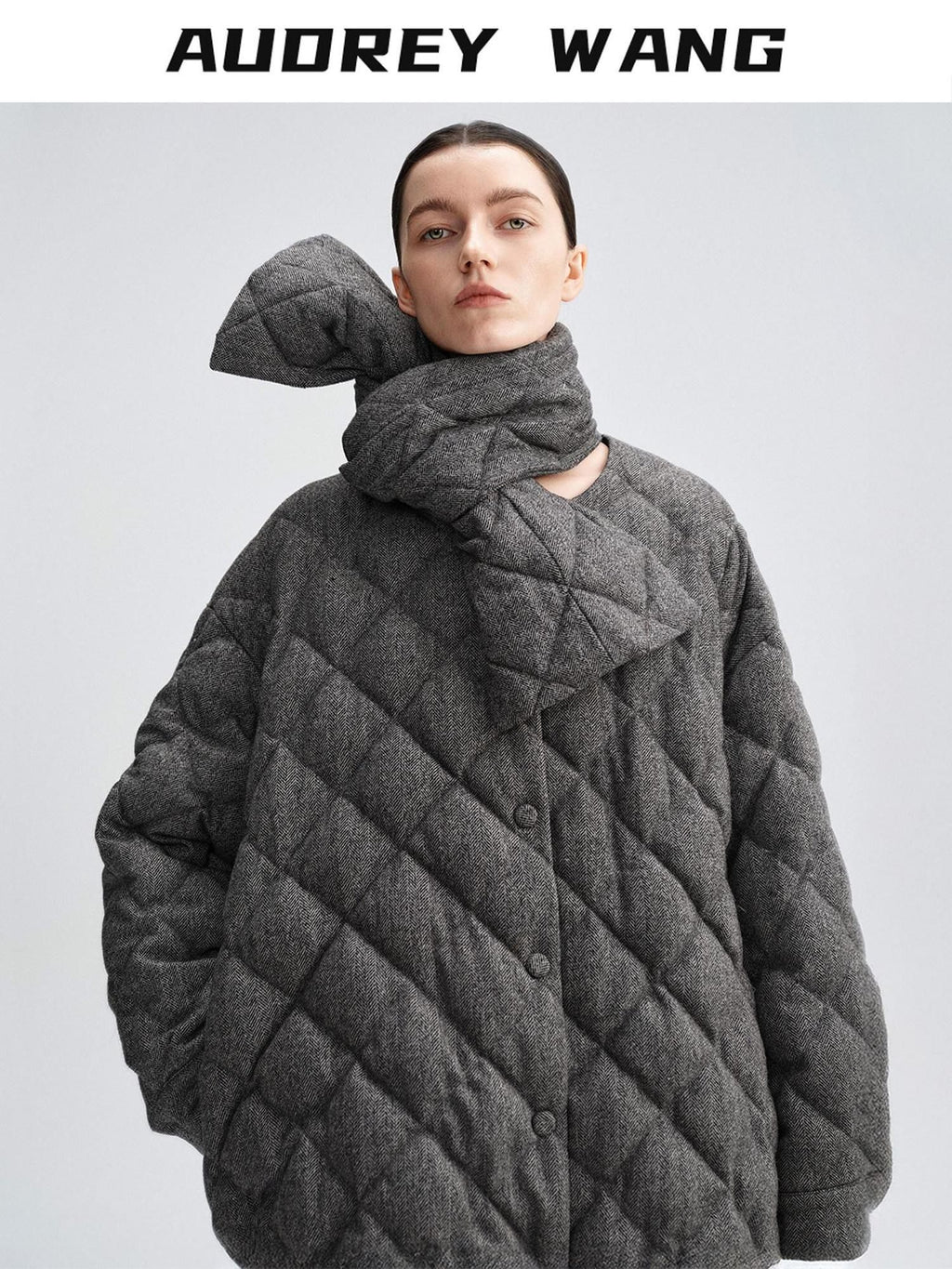 audreyyang 90 Percent Duck Down Warm Mid Length Diamond Quilt Wool Loose Women Down Jackets