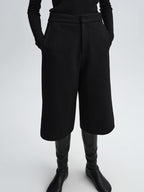 audreyyang Wool Blend Minimal Wide Leg Natural Waist Women Office Mid-Length Shorts