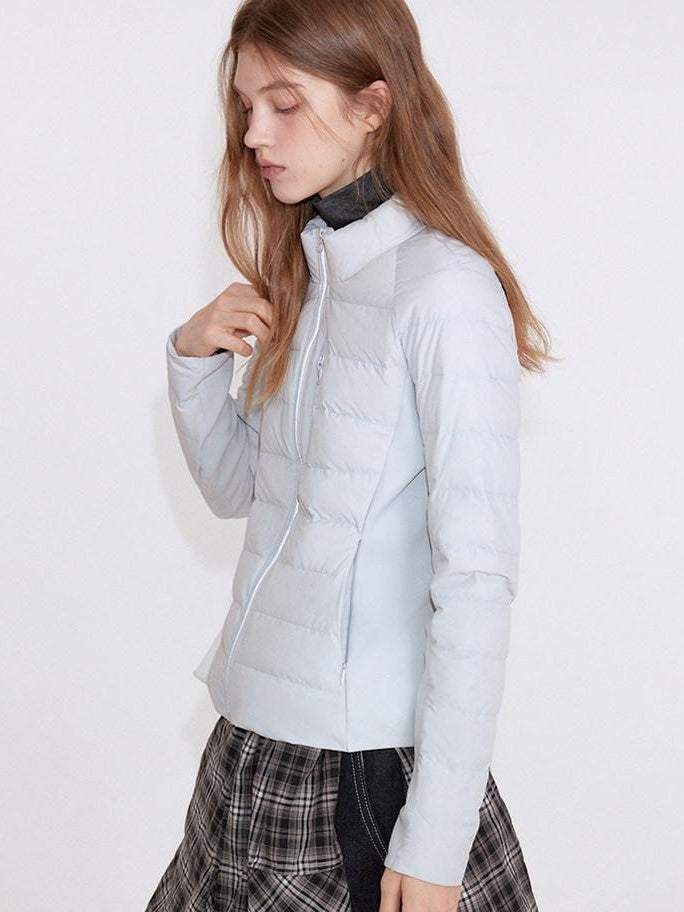 fano 90 Percent Goose Down Slim Stand Collar Zipper Women Light Gray Down Jackets