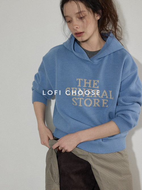 Lofi choose Cozy Knit Colorblock Letter Pullover Commuter Oversized Women Long Sleeve Hoodie