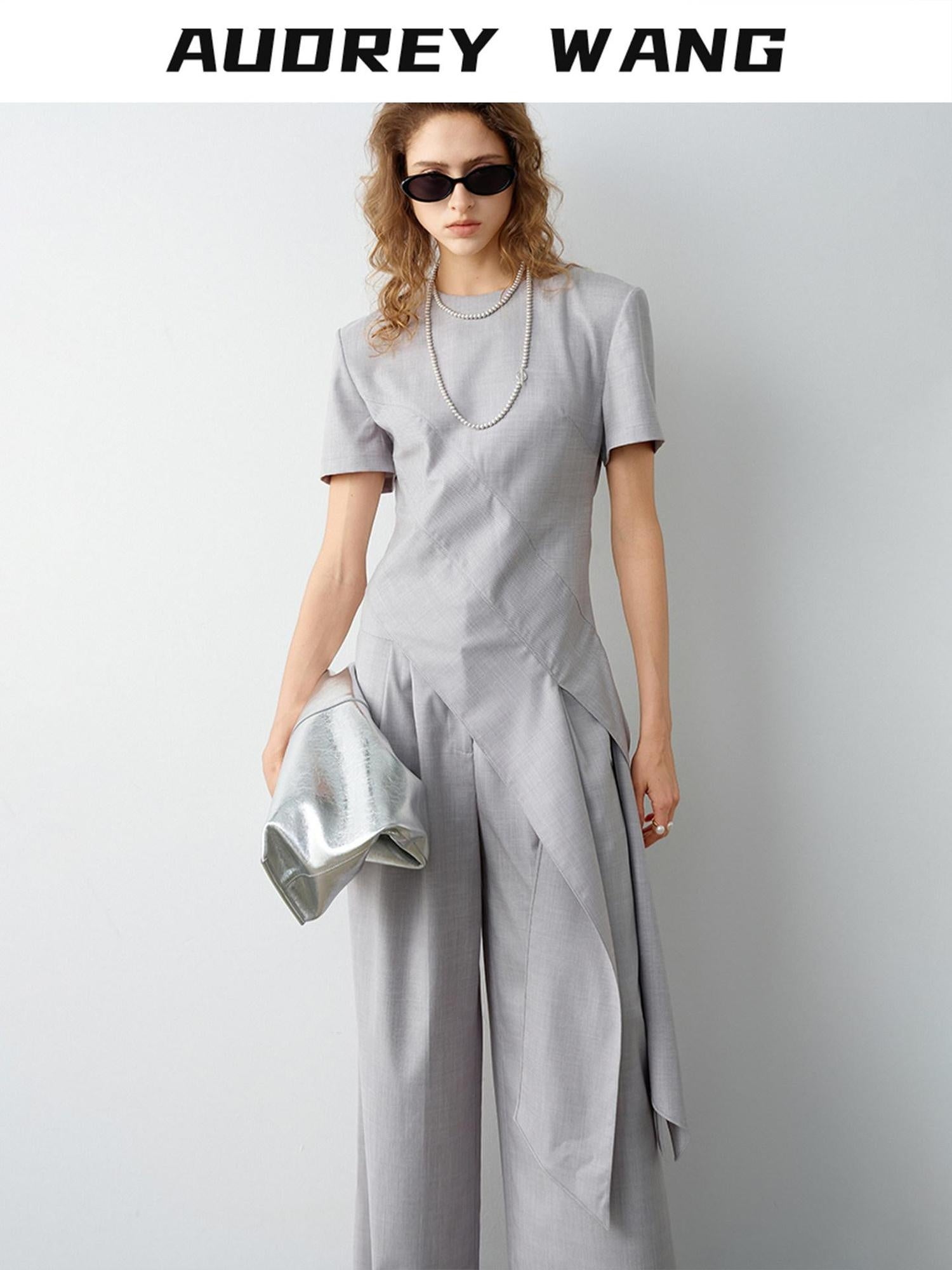audreyyang Polyester Stretch Commuter Slim Fit Crew Neck Women Short Sleeve T-Shirts