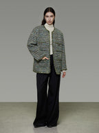 unspoken Lambswool Blend Structured Commuter Round Neck Relaxed Green Wool Coats