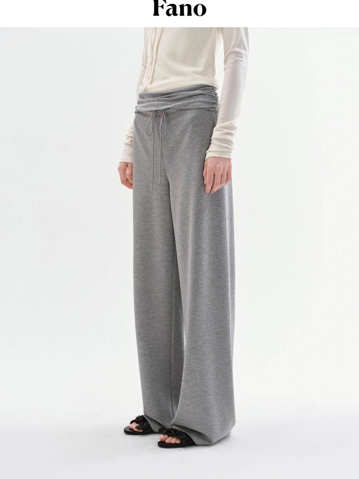 fano Versatile Natural Waist Drawstring Wide Leg Heather Gray Poly Blend Sweatpants