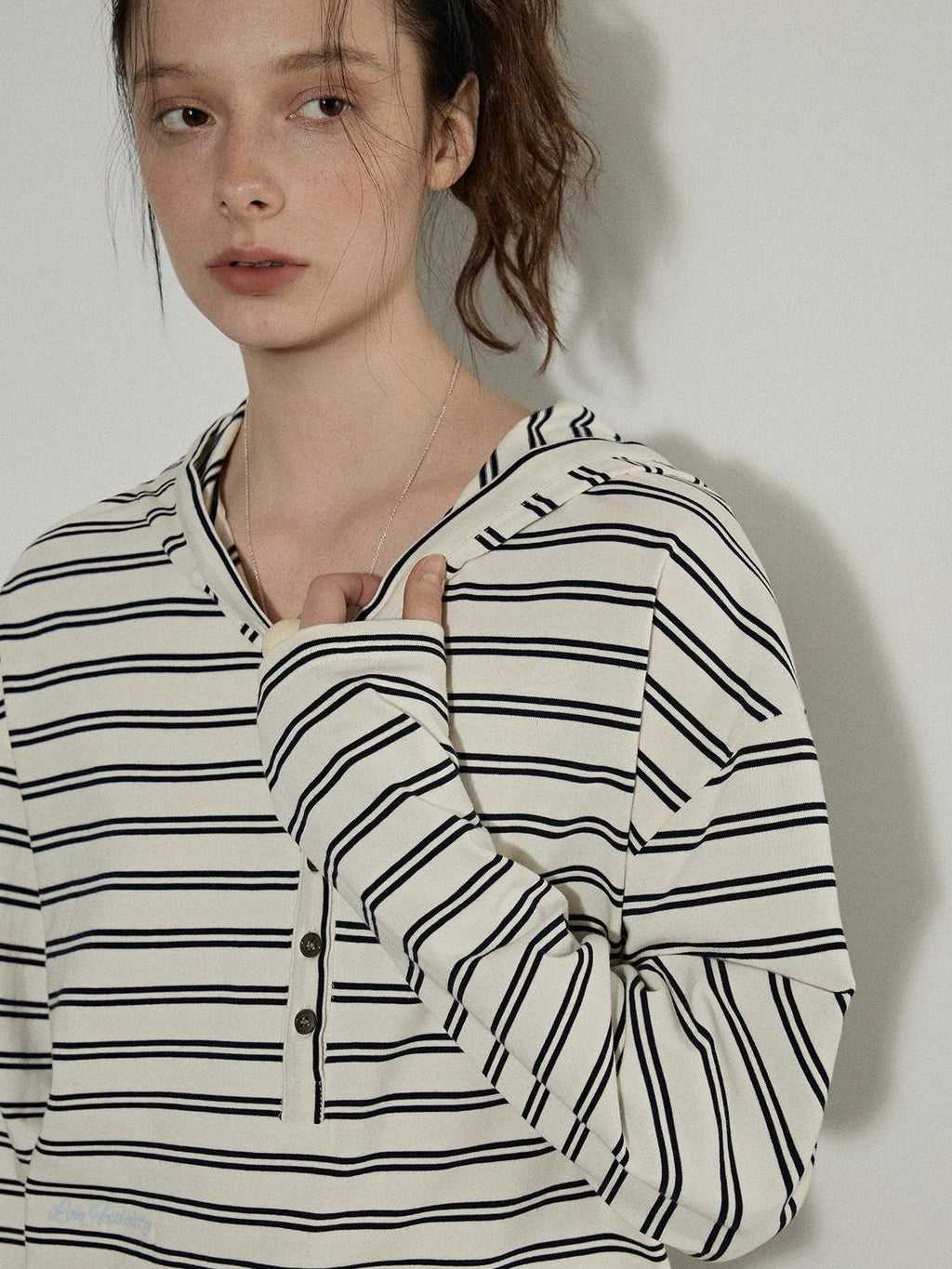Lofi choose Embroidered Striped Loose Commuter Drop Shoulder For Women Long Sleeve T-Shirts