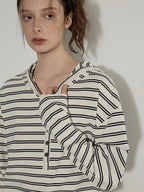 Lofi choose Embroidered Striped Loose Commuter Drop Shoulder For Women Long Sleeve T-Shirts