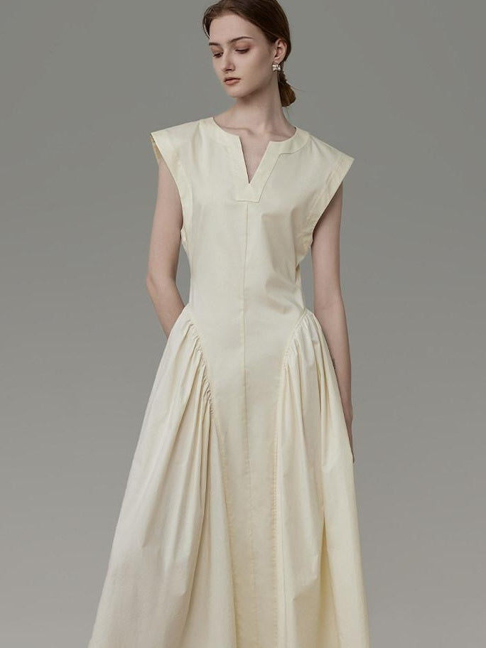 unspoken High Waist Colorblock V-neck Sleeveless Workwear A Line Cotton Maxi Dresses