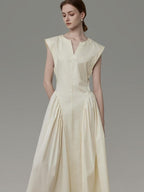 unspoken High Waist Colorblock V-neck Sleeveless Workwear A Line Cotton Maxi Dresses