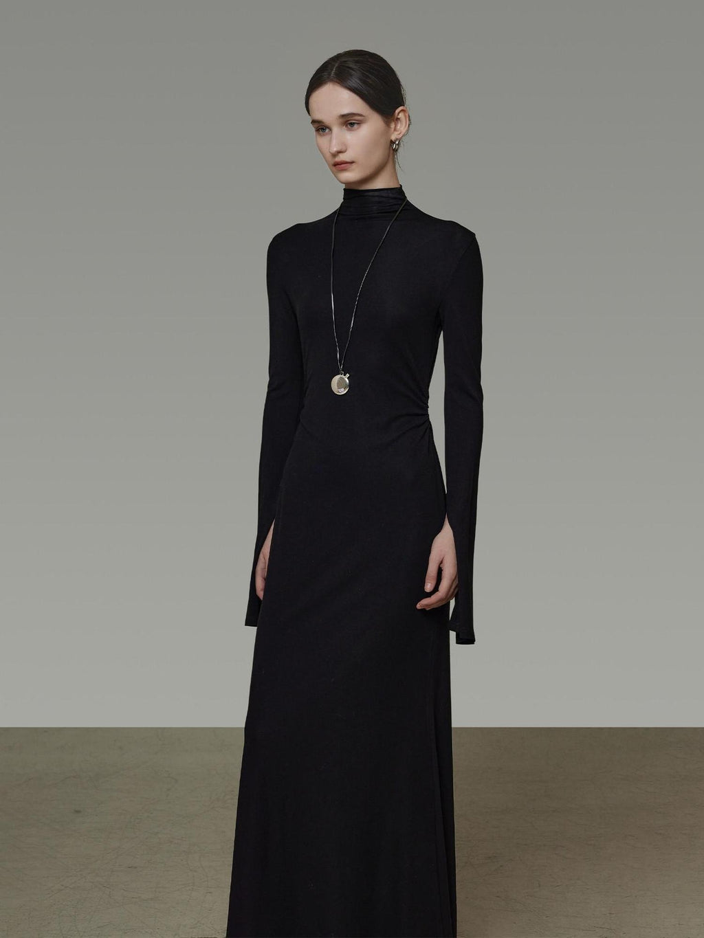 unspoken Soft Breathable Viscose Knit High Waist Aline Slim Black Maxi Dresses
