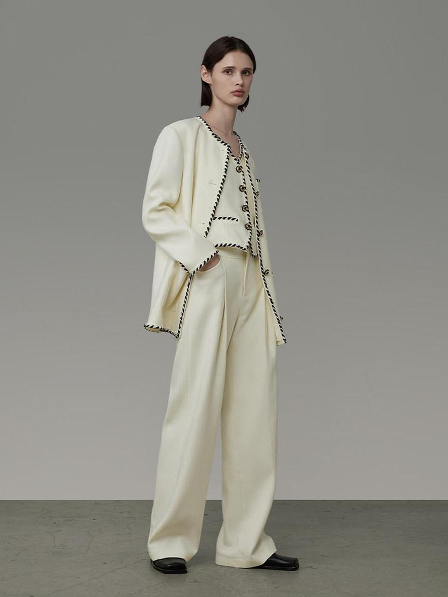 unspoken Off White Three Piece Minimalist Casual Women S M L Lounge Top & Pants Sets