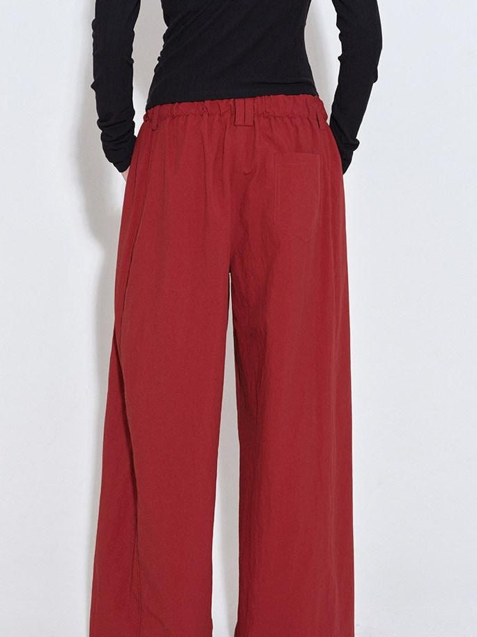 fano High Waist Elastic Minimal Korean Workwear Wide Leg Nylon Red Straight Pants