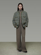 unspoken Lambswool Blend Structured Commuter Round Neck Relaxed Green Wool Coats