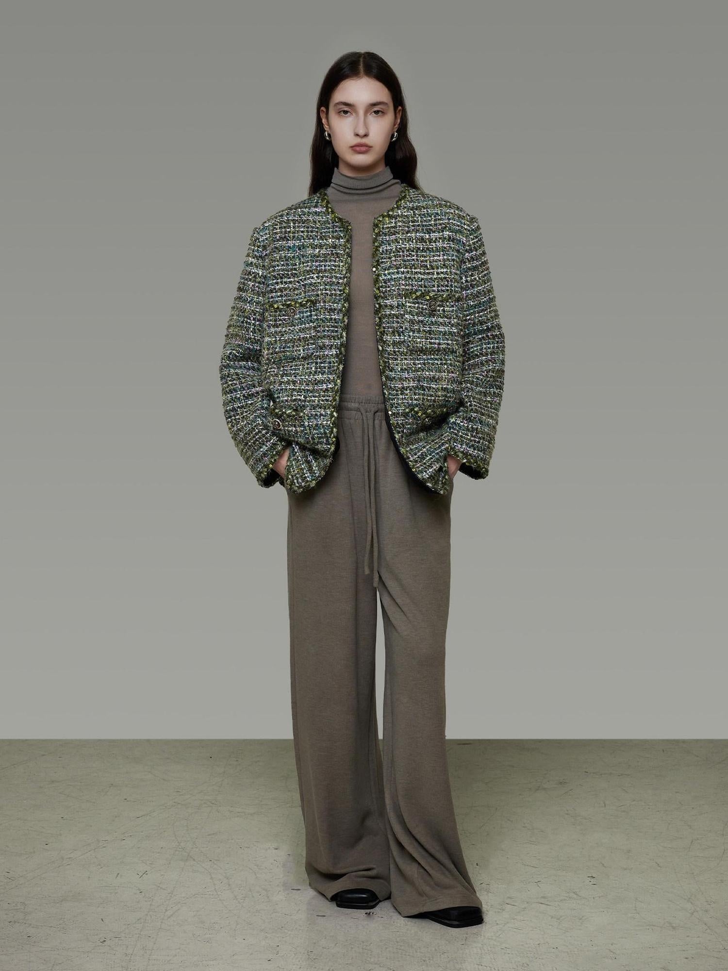 unspoken Lambswool Blend Structured Commuter Round Neck Relaxed Green Wool Coats