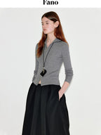 fano Cozy Lambswool Blend Zip Front Casual Fit Women Mottled Gray Knit Cardigans