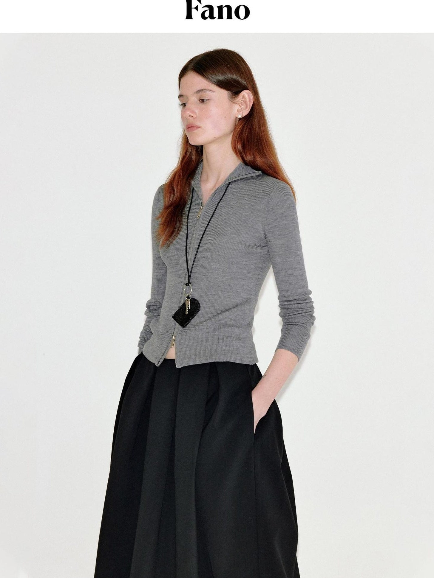 fano Cozy Lambswool Blend Zip Front Casual Fit Women Mottled Gray Knit Cardigans