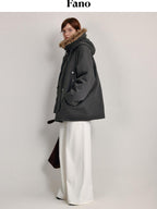 fano 90Pc White Duck Down Commuter Midlength Removable Hood Moss Green Down Jackets