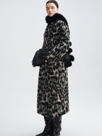 audreyyang Thick Wool Blend Retro Loose Leopard Double Breasted Lapel Long Coats